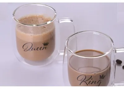Immagine prodotto di set di 2 bicchieri da tè a doppia parete 300 ml con manico Queen & King Camli Bardak trasparente