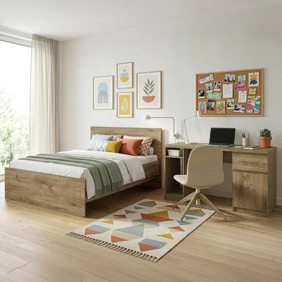 Produktbild von Jugendzimmer-Set mit Bett 120x200 cm & Schreibtisch in Eiche, modern, 2-teilig - FORTALEZA-129