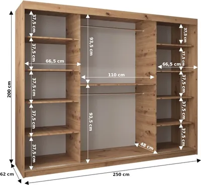 A diagram of a wardrobe with dimensions shown.
