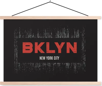 Produktbild von MuchoWow® Textilposter New York - Brooklyn - Schwarz 120x80 cm mit holzfarbenen Rahmen - Aufhängeset