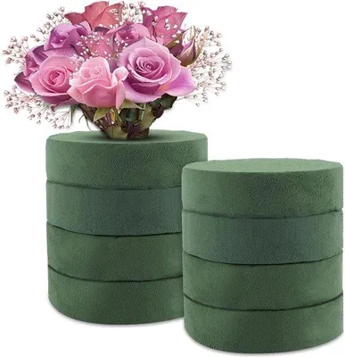 Produktbild von Famanu Steckschaum rund 18 x 4 cm - Grüner Steckschaum für Bastelarbeiten - 8 Stück