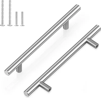 Obrázok produktu pre Úchytky na skrinky, 2 ks úchytky na kuchynské skrinky, nerezová oceľ, vzdialenosť medzi otvormi 128 mm, celková dĺžka 200 mm, strieborné T-úchytky na zásuvky, skrinky, dvierka kuchynských skriniek