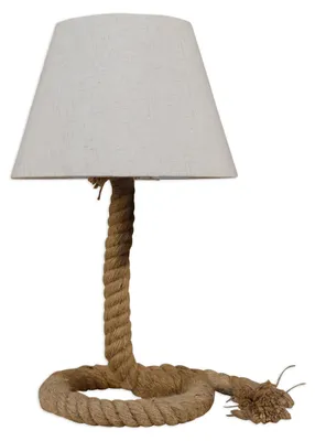 Produktbild von Tischleuchten - Tischleuchte "ROPE" inkl. Textilschirm H: 40cm, Tischlampe im Landhaus Stil, aus Metall und Textilmaterial in weiß, 40 cm hoch, Ø 24 cm, E27-Fassung – Schnurschalter