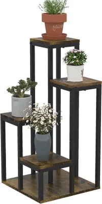 Immagine prodotto di Scaffale per piante a 4 ripiani, colore marrone, 40x40x81 cm
