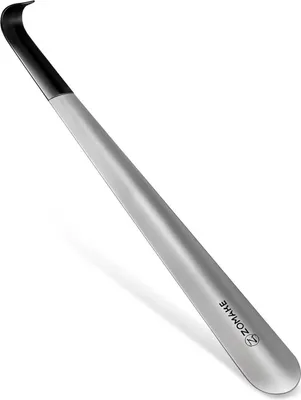 Zdjęcie produktu dla ZOMAKE Róg do butów metalowy długi 42 cm srebrny stabilny gumowy rękaw