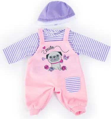 Produktbild von Bayer Design 84683AA Puppenkleidung, Babypuppen Anziehsachen, Kleider für Puppen 46 cm, 2 Teile, rosa/lila, Hundemotiv