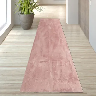 Produktbild von Teppich rosa weich pflegeleicht saugrobotergeeignet für Wohnbereiche Größe - 80 x 300 cm