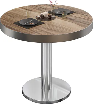 Produktbild von BN | Bistrotisch | Ø:H 70 x 72 cm | Edelstahl Rand | Sheesham / Edelstahl | Rund | Bistrotisch Tisch
