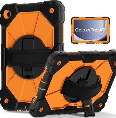 Obrázek produktu pro Pouzdro pro Samsung Galaxy Tab A9 Plus /Tab A9+ 11" 2023, pouzdro na tablet s 360° otočným popruhem na ruku a stojánkem černé Pomerančový