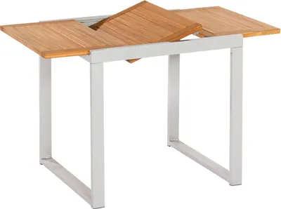 Produktbild von Balkónový stôl Naxos, rozkladací, 80/120 x 70 cm, hliníkový rám strieborný s akáciovým drevom
