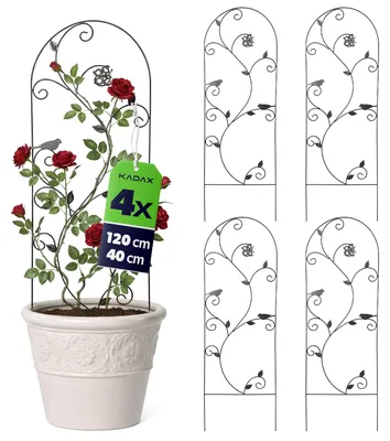 Immagine prodotto di KADAX Griglia metallica 40 x 120 cm, 4 pezzi, supporto per piante rampicanti, griglia per rose in acciaio verniciato a polvere, supporto per rose rampicanti e clematidi (uccelli)