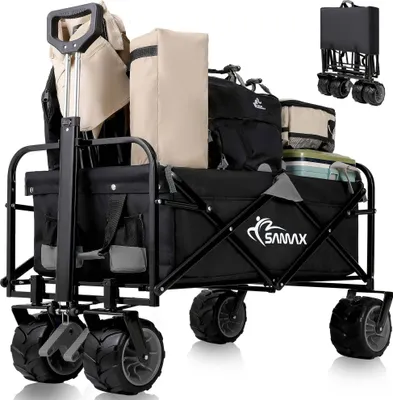 Produktbild von SAMAX Faltbarer Bollerwagen Offroad Camping Edition bis 200 kg - Schwarz / Grau