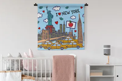 Produktbild von MuchoWow® Wandteppich Wandbehang New York - Zeichnung - Brücke 90x90 cm Tapisserie Dekoration Wandtuch - Wandaufhänger