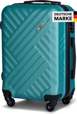 A teal-colored suitcase with a textured surface is shown against a white background.