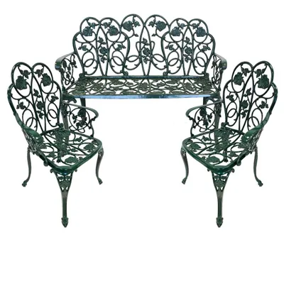 Produktbild von abc HOME | Gartenmöbel Set 3tlg. | Gartenstühle | Gartenbank | Aluminiumguss | Jugendstil