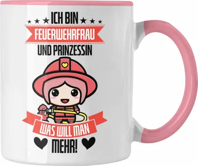 Produktbild von Trendation - Lustige Feuerwehrfrau Tasse Geschenk für Frauen in der Feuerwehr Prinzessin (Rosa)