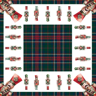 Produktbild von Tischdecke, Weihnachtsserviette, schmutzabweisend, Nussknacker 79x79cm Grünes Schottenkaro