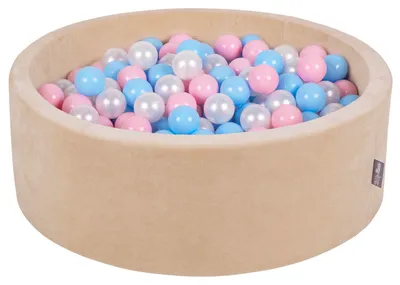 Obrázok produktu pre KiddyMoon guľatý bazén s loptičkami Velvet Ball Pool 90X30cm/200 loptičiek ∅ 7Cm loptičkové jamy pre bábätká na hranie do vane pre batoľatá, vyrobené v EÚ, pieskovo béžová: Detská modrá/púdrovo ružová