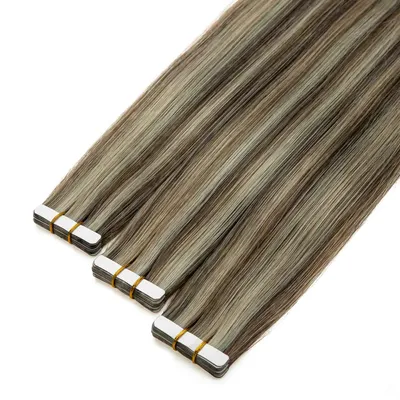 Produktbild von hair2heart Premium Tape Extensions Echthaar glatt - 10 Tapes 2.5g 50cm 4/77 P-9/31 10/0-40cm braun blond gesträhnt