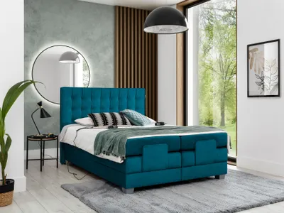 Produktbild von Boxspringbett Elektrisch Schlafzimmerbett MAXIMA 120x200cm in Stoff Türkisblau