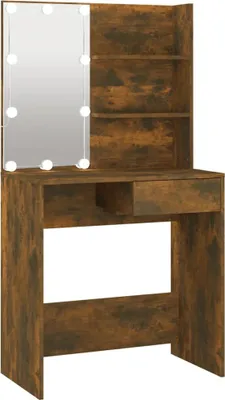 Produktbild von vidaXL Schminktisch mit LED Braun Eiche 74,5x40x141 cm