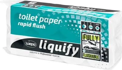 Produktbild von WEPA Liquify wasserlösliches Toilettenpapier - 3lagig 8 Rollen