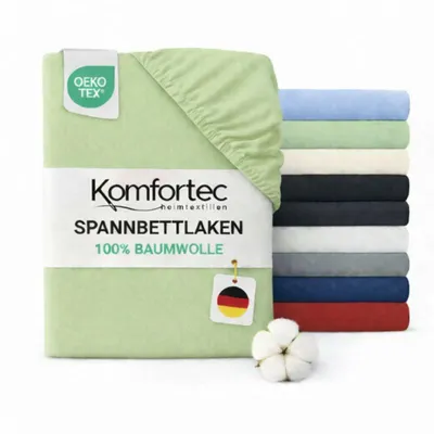 Produktbild von Komfortec Jersey Spannbettlaken 160x200 cm, 100% Baumwolle, Grün