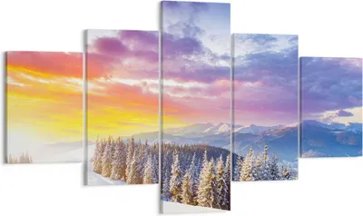 Produktbild von Bild auf Leinwand - Leinwandbild - Berge Schnee Winter - 125x70cm - Wand Bild - Wanddeko - Leinwanddruck - Bilder - Kunstdruck - Wanddekoration - Leinwand bilder - Wandkunst - EA125x70-3605