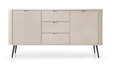 Image de Commode 3 tiroirs Gerly - Buffet 170 cm sur pieds, loft, façades cannelées, 2 portes - Buffet à lames (Beige / Noir)