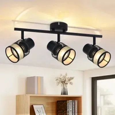 Produktbild von ZMH Deckenleuchte Deckenstrahler 3 Flammig Schwarz E27 Deckenlampe Flur Metall Vintage 330°Drehbar für Wohnzimmer Schlafzimmer Küche Treppe Badezimmer
