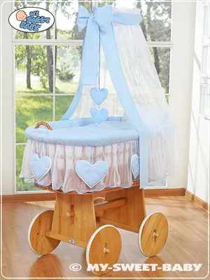Produktbild von MY SWEET BABY Babybett aus Naturfaser blau mit Baldachin und PREMIUM Matratze