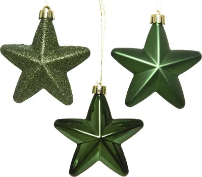 Christbaumschmuck STERN - Weihnachtsbaumschmuck - bruchfest - H: 7,5cm - grün - 6er Set