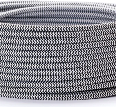 Image de Câble textile Câble de lampe YML 3 fils, (3x 0,75mm) Câble électrique textile gainé avec conducteur de terre pour lampes, noir-blanc, 5m