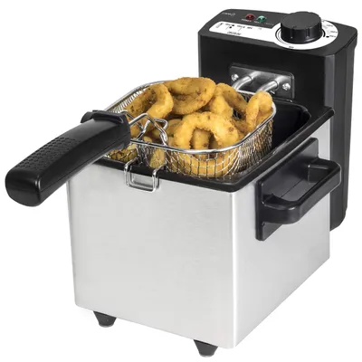 Produktbild von Cecotec 03031, Fritteuse, 1,5 l, 190 °C, Einzelbild, Schwarz, Edelstahl, Drehregler