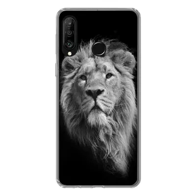 Produktbild von MuchoWow® Handyhülle Schutzhülle Hülle für Huawei P30 Lite Löwe - Porträt - Schwarz - Weiß Silikon Softcase Handy Hülle - Handyhülle
