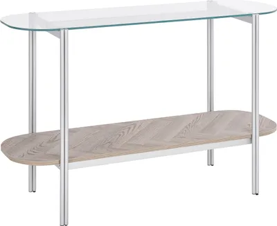 Produktbild von BELIANI Konsolentisch Silber / Hellbraun mit Glasplatte aus Metall MDF Holzplatte Elegant Modernes Design für Wohnzimmer Schlafzimmer Flur