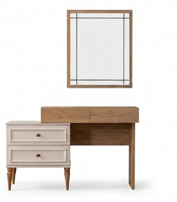 Immagine prodotto di Comò da trucco beige, specchio, legno, vetro, design moderno, tavolino da trucco, camera da letto
