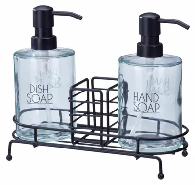Produktbild von HOWHOMELY | Spülmittelspender - Seifenspendern - 3er Set - transparent - Handseifenspender - mit Ständer - für Küche