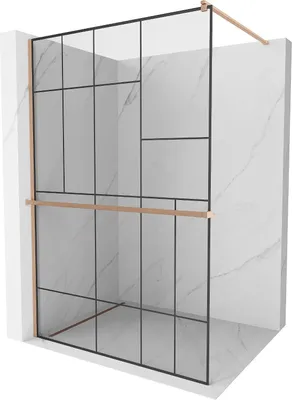 Obrázok produktu pre Mexen Kioto+ sprchová zástena s poličkou Walk-in 80 x 200 cm, čierny vzor, brúsená meď - 800-080-121-65-78