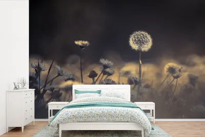 Produktbild von MuchoWow® Fototapete für Wohnzimmer oder Schlafzimmer Wandtapete Vinyl Motivtapete Nahaufnahme Löwenzahn in einem Blumenfeld - 600x400 cm - Vinyltapeten