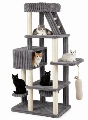 Produktbild von KOMFOTTEU Kratzbaum mit Katzenhaus, Hängematte & Plattformen, stabiler Katzenturm mit Kippschutz für Klettern, Spielen & Ausruhen