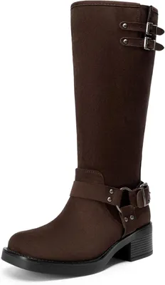 Zdjęcie produktu dla Damskie buty za kostkę na słupku, z ostrym noskiem, zamkiem z boku i wykonane z materiału przypominającego zamsz, w ciemnobrązowym kolorze