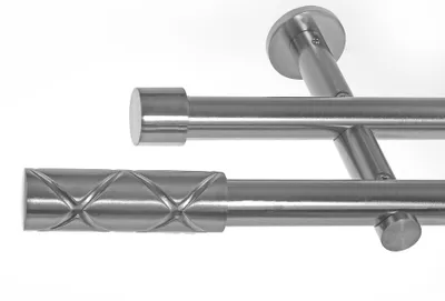 Produktbild von Gardinenstange mit Wandhalterung I Metall Edelstahl Look 2-läufig Ø 19mm I H29