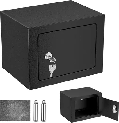 Obrázek produktu pro Ocelová skříňka na klíč s rozměry 17x23x17 cm, mini trezor pro peníze, šperky a dokumenty, včetně montážního materiálu pro upevnění na zeď a podlahu