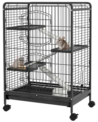 Productafbeelding van Opvouwbare kooi voor knaagdieren, geschikt voor konijnen en chinchilla's, afmetingen 61,5 x 44 x 95 cm, zwart