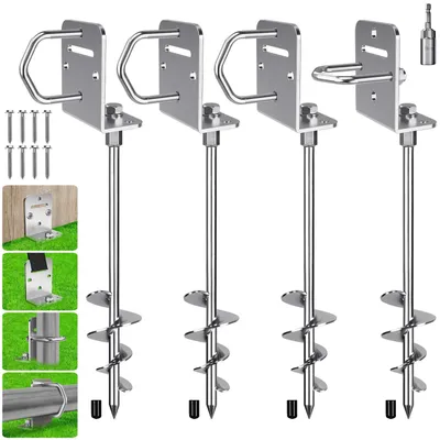 Bodenanker 50 cm, 4 Stück, Spirale 7,2 cm, mit Platte & Ring
