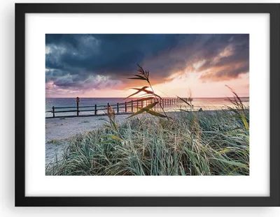 Produktbild von Gerahmtes Poster - Schwarzer Rahmen - Strand Gras Horizont - 40x30 cm - Wand Bild - Wanddeko - Wandbilder - Kunstposter - Wandposter - Bilderrahmen - Bilder - Kunstdruck - P2BAA40x30-4625