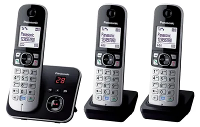 Productafbeelding van Panasonic KX-TG6823: Draadloos telefoonapparaat met lage stralingsuitstoot, ingebouwde antwoordapparaat, nummerweergave, 2 extra handsets, 15 uur spreektijd, 7 dagen stand-by, handsfree functie, DECT