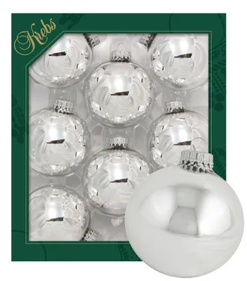 Produktbild von Krebs Glas Lauscha 8er Set einfarbige Christbaumkugeln in Silber - Größe ca. 7cm - 70121