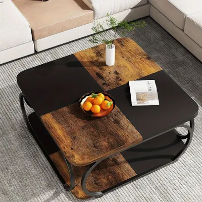 Image de Table basse - Table de salon - Table d'appoint - Table carrée - Table à deux niveaux